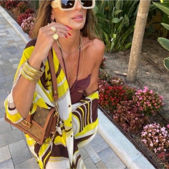 Zara Swim Cover Up Kaftan Sheer Retro Geo Print Loose Boho Pattern Beach Medium - Picture 9 of 15